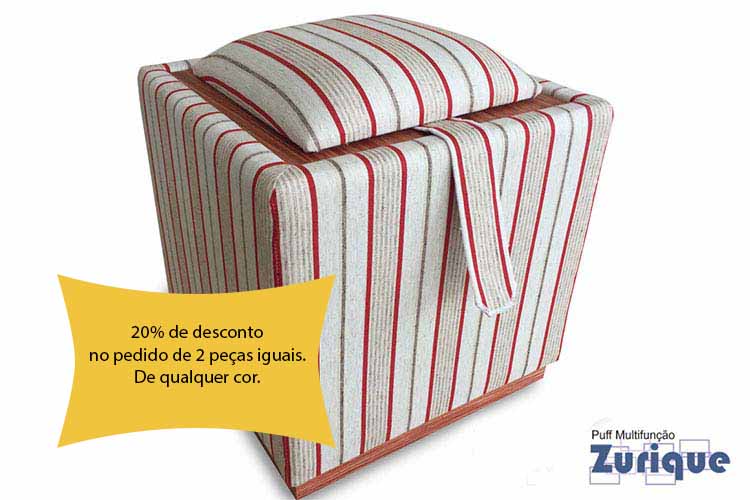 Puff Zurique Exclusivo CharmeDecor em linho listrado de vermelho