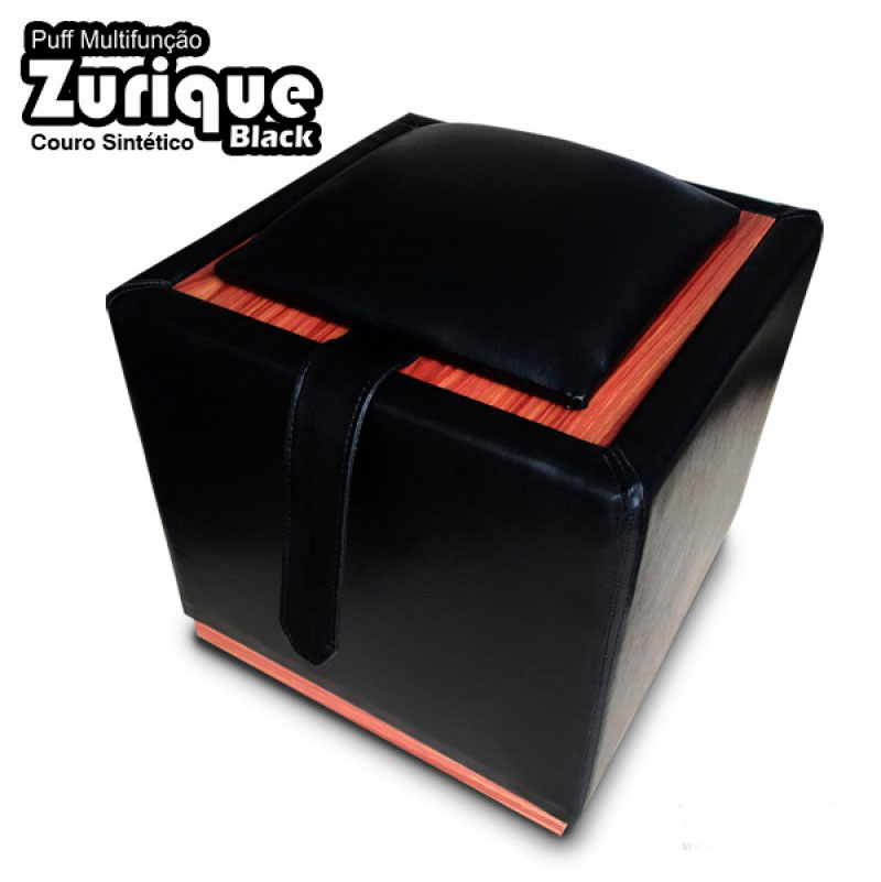 Puff Zurique Black CharmeDecor com a tampa para sentar